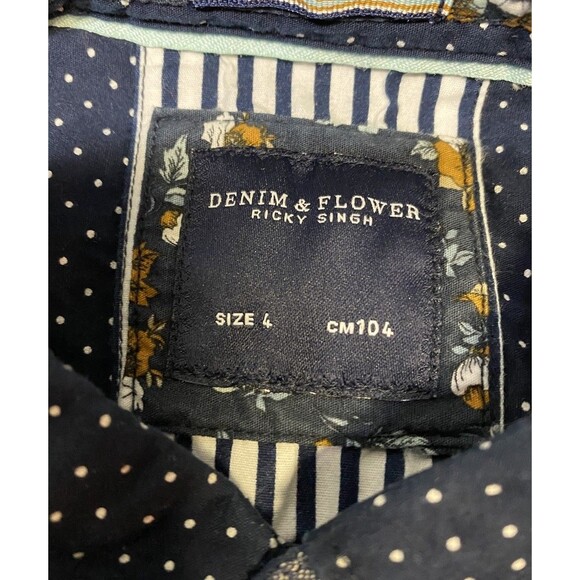 Denim & Flower by Ricky Singh Boys button down navy blue polka dot shirt Sz 4 - Picture 5 of 7